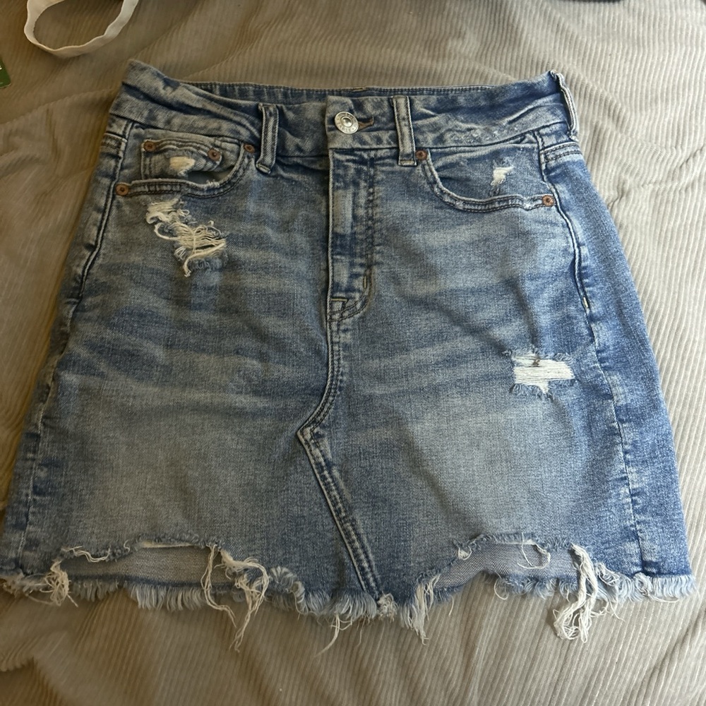 American Eagle Outfitters Light Blue Distressed Mini Skirt